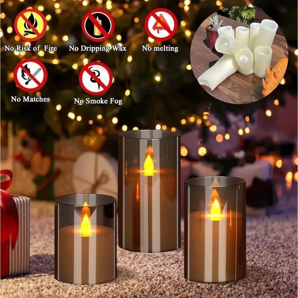 Set‎ of 3 Gray Flameless Candles - Flickering Wick LED Electronic Candle Battery